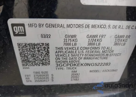 2022 Chevrolet Silverado 1500 4Wd Short Bed Lt With 2Fl z USA, uszkodzony, nr VIN 3GCPDKEK0NG522283